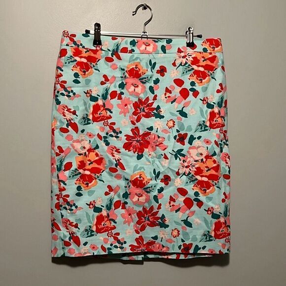 J. Crew Women's Aqua Floral Textured Pencil Skirt Size 10 - Picture 1 of 7